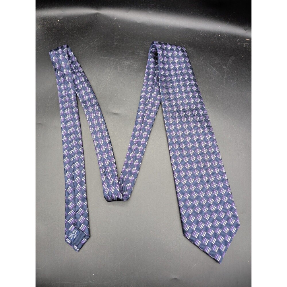 HENRY JACOBSON Handmade 100% Silk Tie Men's Purple Squares Necktie
